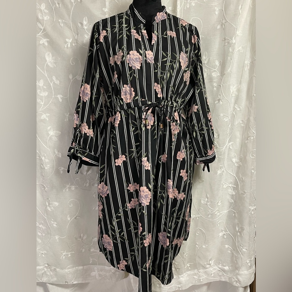 Mint of Blush Women’s Black Striped Flora Tie Waist Knee Length Sz XL EUC